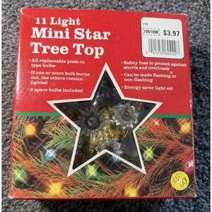 Vintage 11 Light Mini Star Tree Top Christmas Topper Gold Tinsel